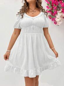 Dreamara Plus Size Women's Puff Sleeve Waist Cinching Dress