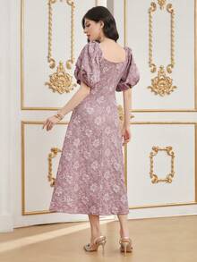 Modelyn Của phụ nữ Ngắn tay Dệt hoa Đầm - Hồng - Xem 2