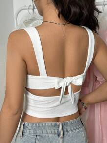 Flirla Women's Bowknot Decor Wide Strap Top - White - View 2