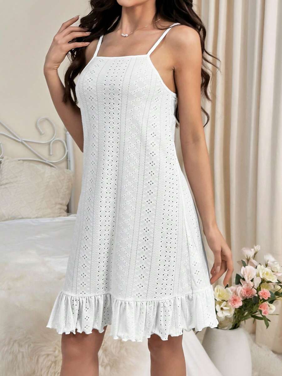 Của phụ nữ Xù Hoa Sen Dây đai mỏng Trang phục mặc nhà Đầm - trắng - Xem 1