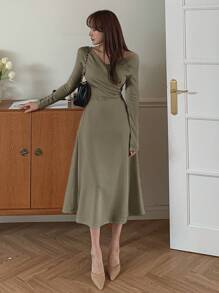 DAZY Ladies' Wrap Collar Long Sleeve Dress,Casual Women Dresses,Fall Clothes