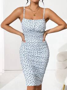Chiquease Robe Cami Plissée Imprimée À Fleurs - Bleu azur - Voir 3