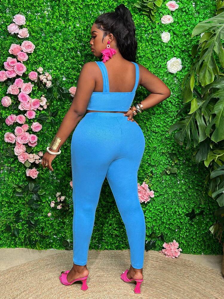 Plus Size Solid Color Slim Fit 2-Piece Set