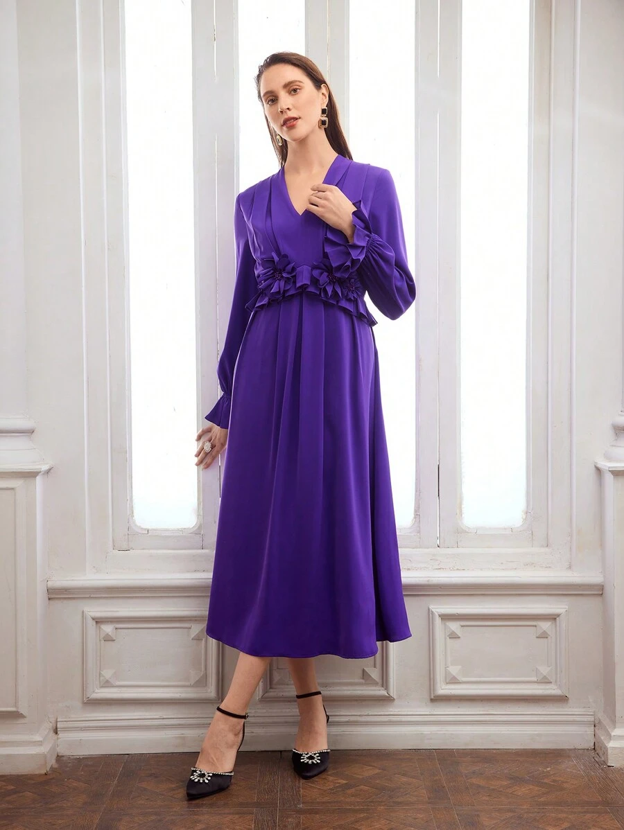 MOTF PREMIUM 編織聚集花瓣補丁連身裙