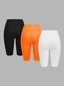 Comfortcana 3pcs Casual Simple High Waisted Tight Fit Women Capri Pants Suitable For Summer Suitable For Going Out - Multicolor - View 2