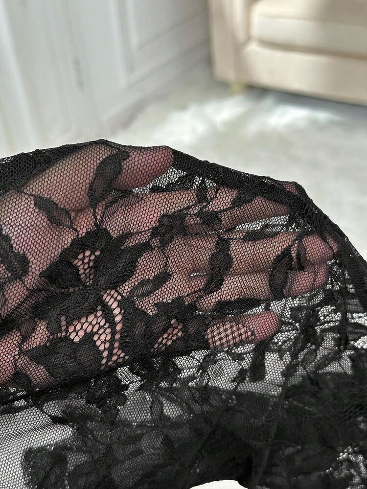 Y2k Low-Rise Lace See-Through Black Pants