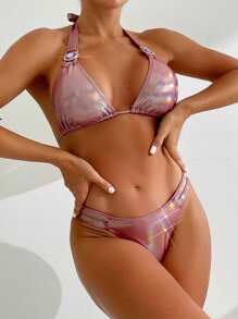 Của phụ nữ Đầy màu sắc Halter Neck Bikini - Vàng - Xem 3