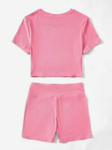 SHEIN EZwear Women's Solid Color Rib Knit Patch Detail Suit
