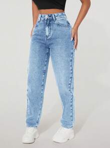 EURMUSE Quần Jeans Ống côn có Khóa Kéo Thường Ngày - Màu xanh nhạt - Xem 4