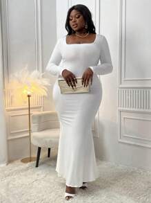 Slaydiva Robe Sirène À Encolure Carrée De Grande Taille