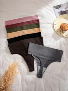 7 Stücke/Set Damen Komplettset Schlichter feingerippter Waffel Slip mit hoher Taille, sexy