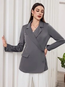 Modelyn Màu thuần Bọc Bộ đồ Áo khoác - Xám - Xem 1