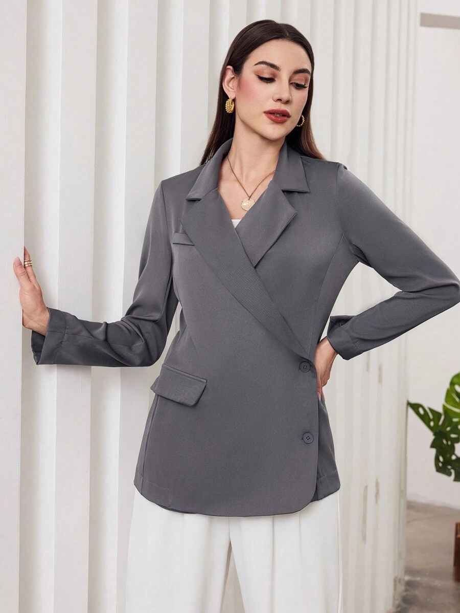 Modelyn Màu thuần Bọc Bộ đồ Áo khoác - Xám - Xem 1