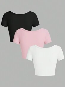 SHEIN Unity Solid Color Slim Fit Short Tee - Black - View 2