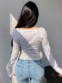 DAZY Floral Printed Half Sleeve Crop Top T-Shirt Long Sleeve Women Tops,Fall Women Clothes