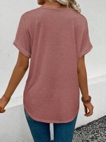 SHEIN LUNE T-shirt Mit Fledermausärmeln Und V-ausschnitt Für Damen - Rostige Rose - Übersicht 2