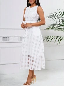 SHEIN Lady Women's Sleeveless Round Neck Pocket Shift Dress - White - View 3