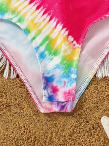 SHEIN 年輕女孩日常休閒染色背心上衣與三角比基尼套裝 - 彩色 - 查看 6