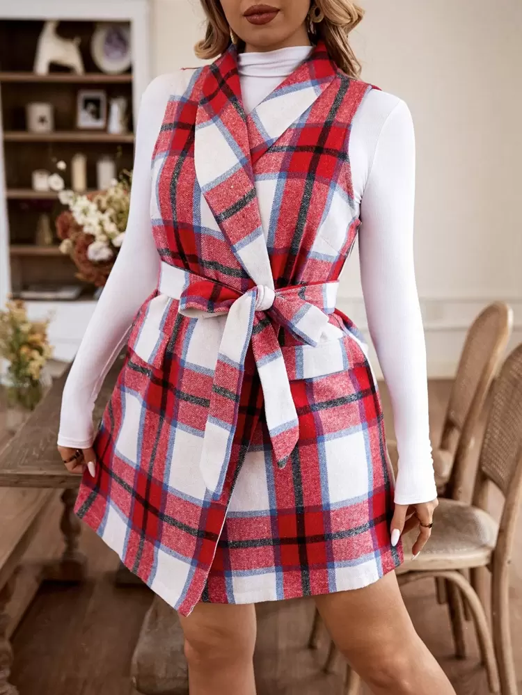Plus Size Plaid Cape Collar Dress