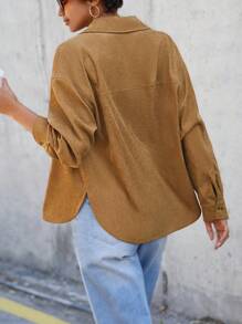 EURMUSE Shirt mit Drop Shoulder Tasche Flicken, Knopf vorne,