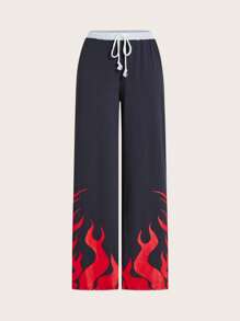 SHEIN ICON 女士y2k灰色系繩子腰帶火焰印花運動長褲 - 彩色 - 查看 3