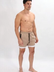 Manfinity Sport Corelite Quần short thể thao nam kiểu Boyfriend với lớp lót bên trong và dây rút ở eo, quần jogger, quần nỉ, quần short màu đen. - màu đen - Xem 4
