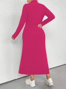 Flirla Plus Size Women's Heart Cutout Dual Slit Dress - Hot Pink - View 2