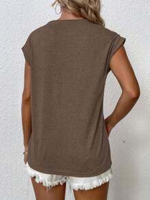 Calvaya Women's Solid Color Cap Sleeve T-Shirt - Coffee Brown - View 2