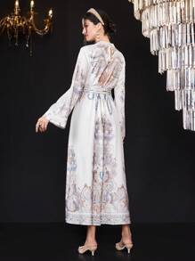 Al Najma Vestido Para Mujer Con Cuello Alto, Manga Larga Y Cinturón - Multicolor - Ver 2