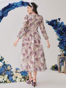 Modelyn Women's Floral Print Lantern Sleeve Dress Maxi Women Outfit - Multicolor - View 2