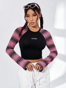 SHEIN Qutie Của phụ nữ Hai âm Tay Raglan Quần skinny Áo thun Với Puff Đôi vai - Nhiều màu - Xem 5
