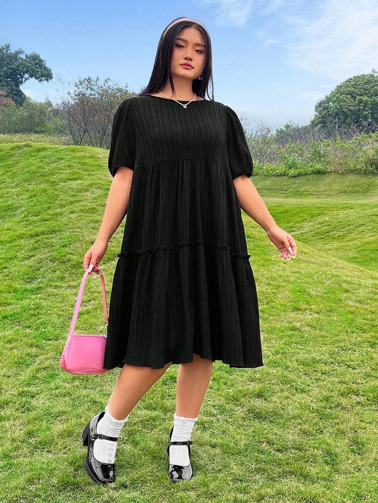 Plus Size Black Loose Fit A-Line Dress