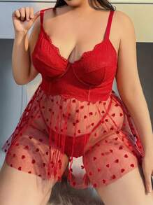 Plus Size Heart Mesh Sexy Lingerie 2pcs/Set