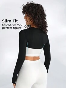 Menodora SHEIN Sport 1pc Long Sleeve Crop Top Athletic T-Shirt Fitted Shirt