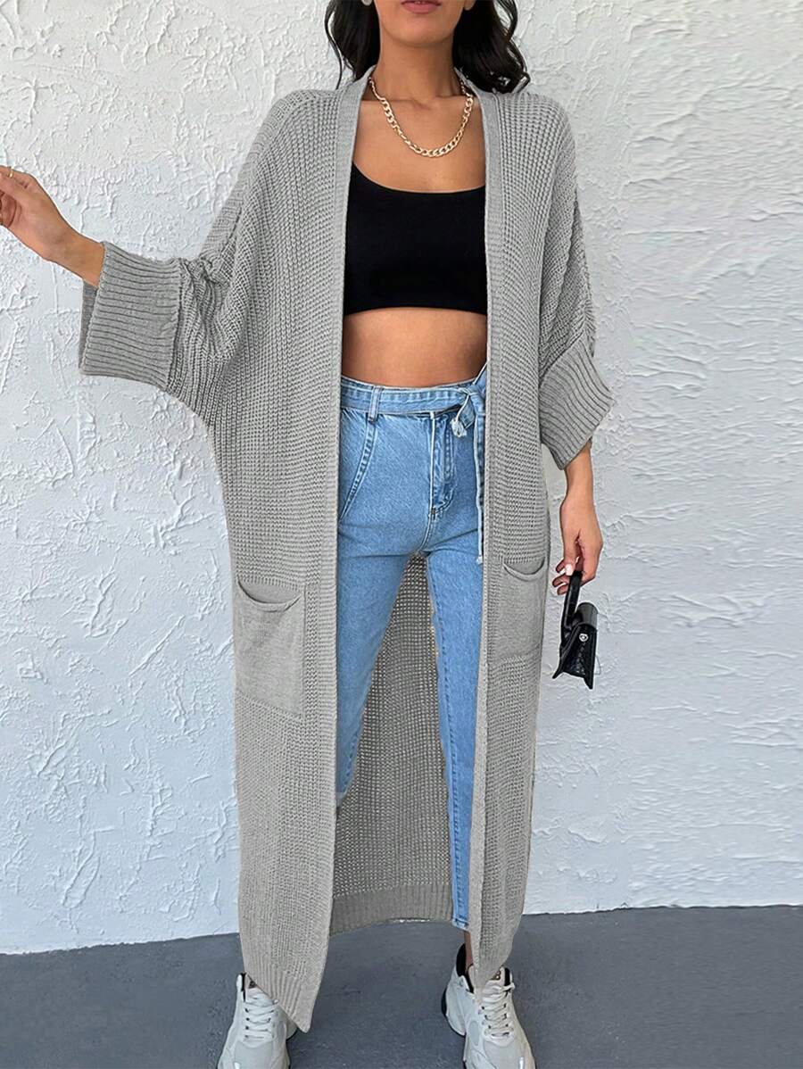 RueChic Dual Pocket Batwing Sleeve Duster Cardigan - Beige - View 1