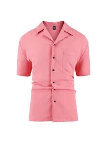 Manfinity Homme Camisa Rosa Texturizada De Manga Corta De Talla Grande Para Hombres