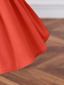 SHEIN Leap Crew 嬰兒女孩優雅洋裝，適合生日派對和晚宴 - 橘色 - 查看 6