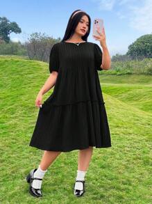 SHEIN Qutie 加大尺碼黑色寬鬆a字裙 - 黑色 - 查看 4