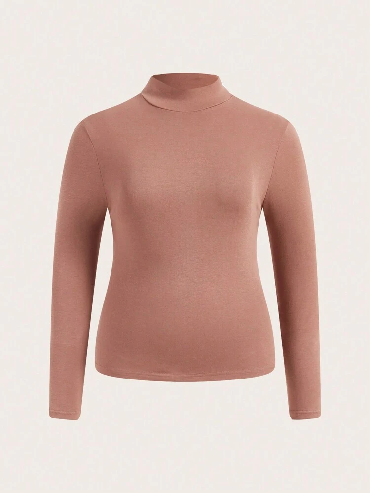 Stand Collar Solid Color Long Sleeve T-Shirt