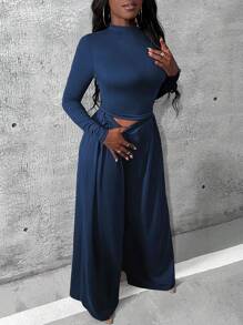 Slaydiva Ladies' Solid Color Casual 2-Piece - Navy Blue - View 4