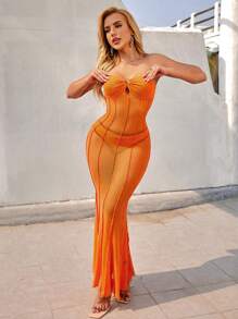 Zolique 外露拼接無肩帶魚尾裙 - 黃色 - 查看 6