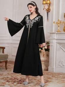 Al Najma Hạt Nghệ Embellished Tay áo loe Đầm - màu đen - Xem 3