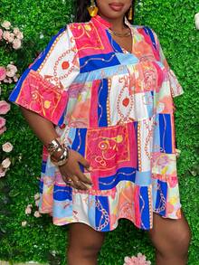 Slaydiva Printed A-Line Dress - Multicolor - View 4