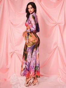 情人节喇叭袖蕾丝鱼尾连衣裙，女士哥特式性感圣诞服装 - 彩色 - 查看 6