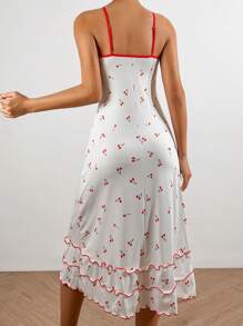 Cherry Printed Colorblock Cami Sleep Dress Pajama Dress Sun Dress Long Dress