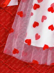 SHEIN Glamorique Kids 少女心印花網眼吊帶裙 - 白色 - 查看 4