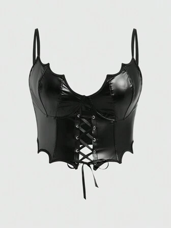 Grunge Punk Plus Size Women's Dark Punk Style Underwire Detail Strappy Bustier Top