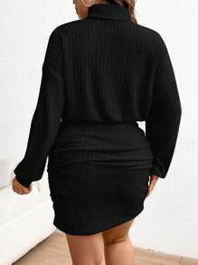 SHEIN Frenchy Grote maten Effen kleur Geribd Kokerjurk