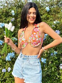 Soleia 女式露背短款短上衣，碎花印花