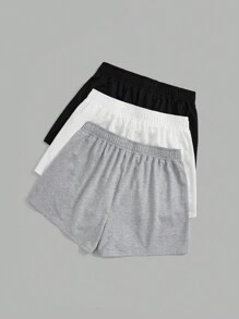 Flirla 3入組大尺碼短褲,彈性腰帶和斜口袋款式